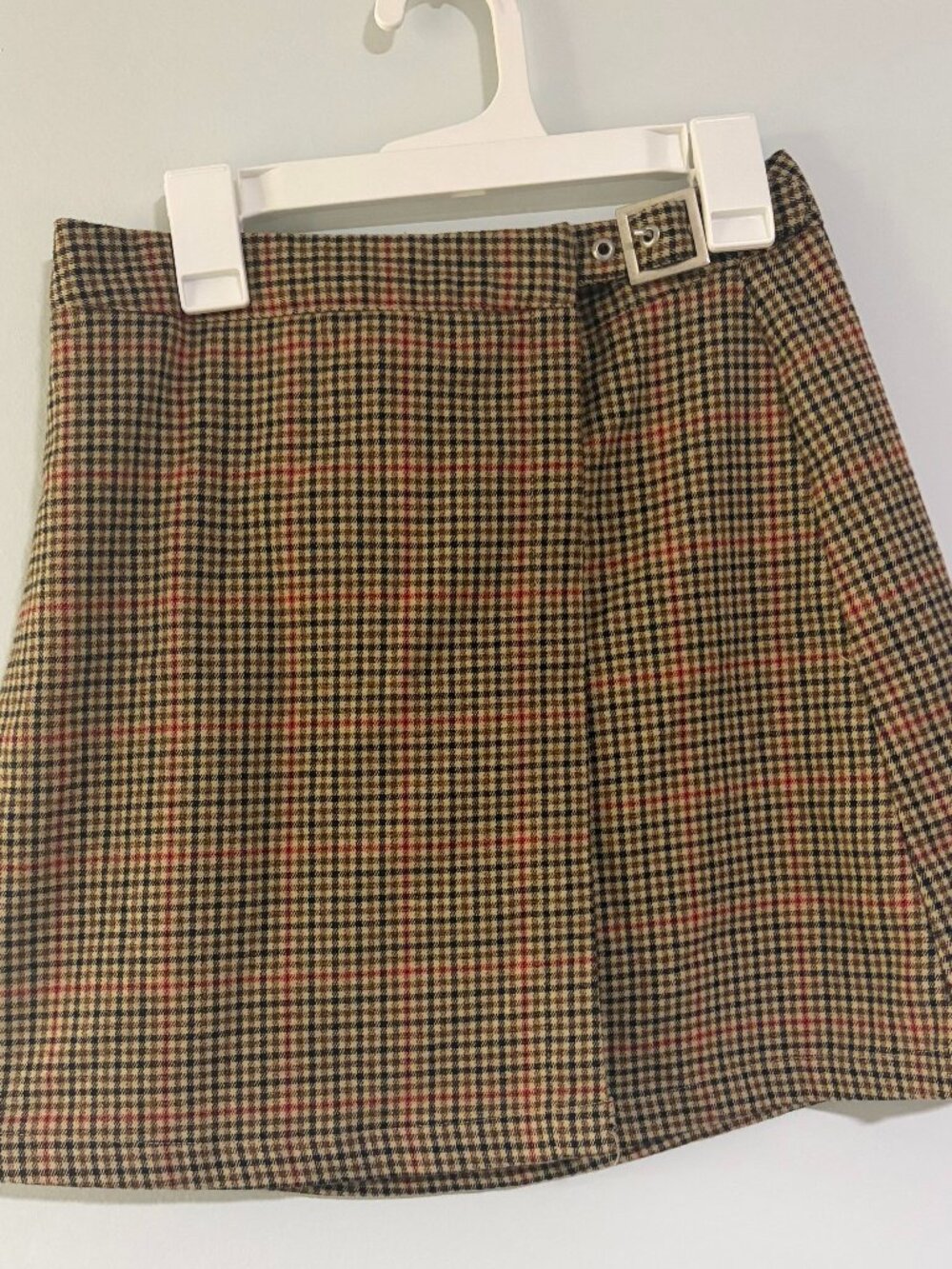 John Galt Brandy Melville Emerson Brown Houndstooth Plaid Buckle Wrap Mini Skirt